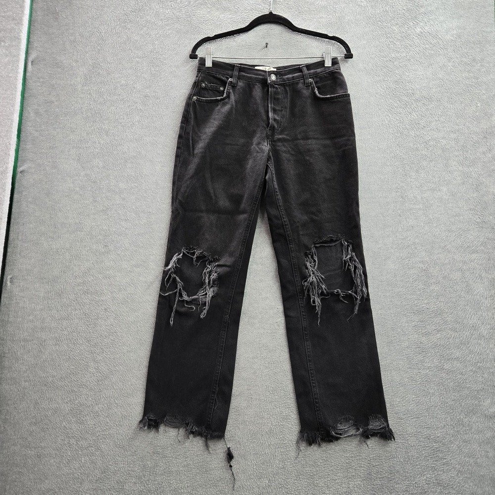 We The Free Women Jeans 26 Black Denim Distressed Frayed Hem Grunge Goth 27"